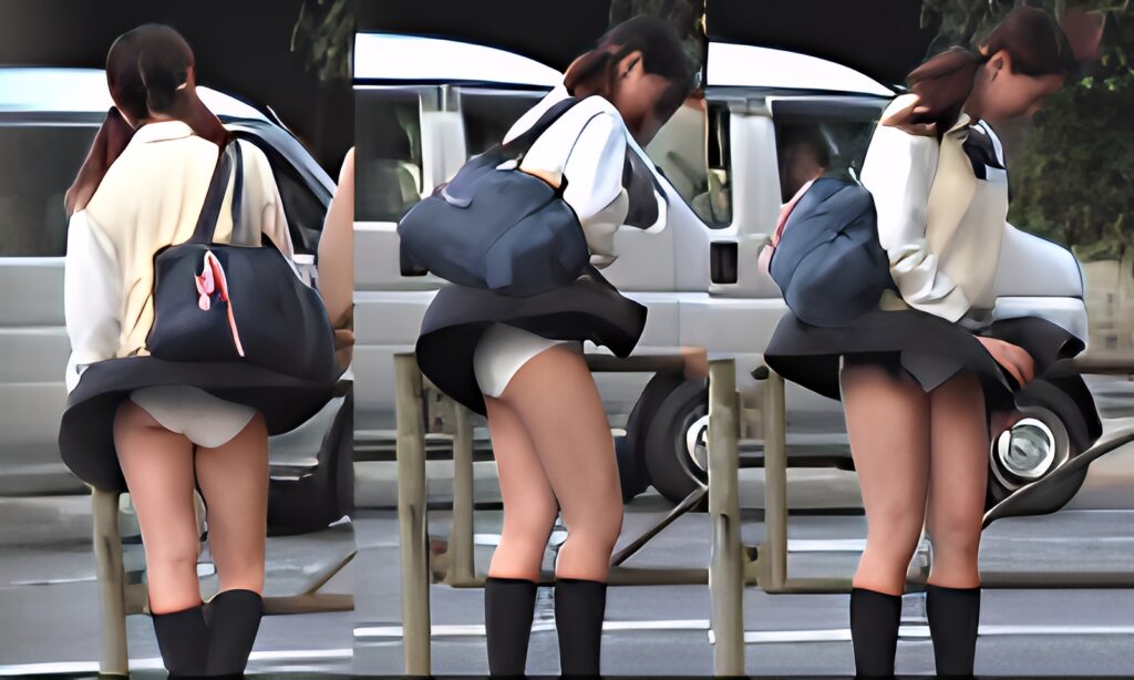 ブランド中のブランドであるJKの純白を、見事な連写で捉えてますね!可愛すぎますね~!これぞパンチラって感じで、最高ですねぇ~!純白のぱんつを後側→横側→前側と見事に捕らえた、パーフェクトな作品です。