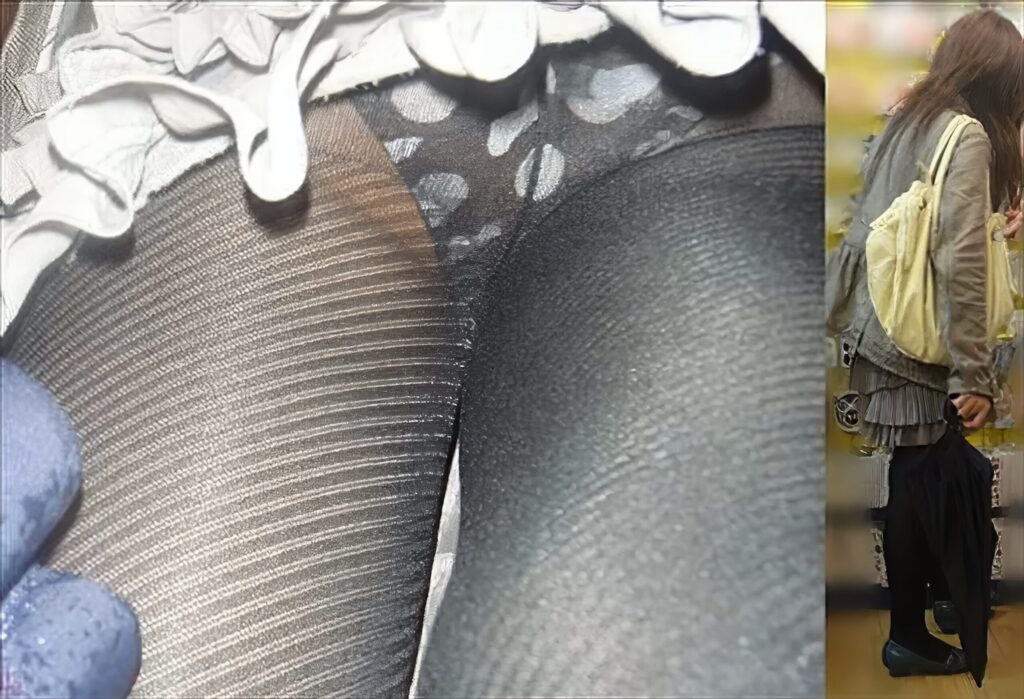 パンスト越しでも黒地に白の大水玉がバッチリですね!しかし、このストッキング綺麗ですね、高級感が漂います。