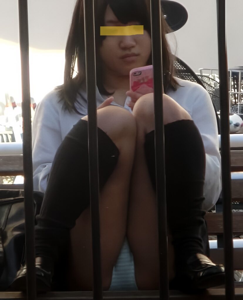 スマホほど罪な道具はありません。スカートを履いた女子がスマホを構えると、パンチラ必須です。それでこの水色ボーダーぱんつですよ!萌えない訳が無いです!