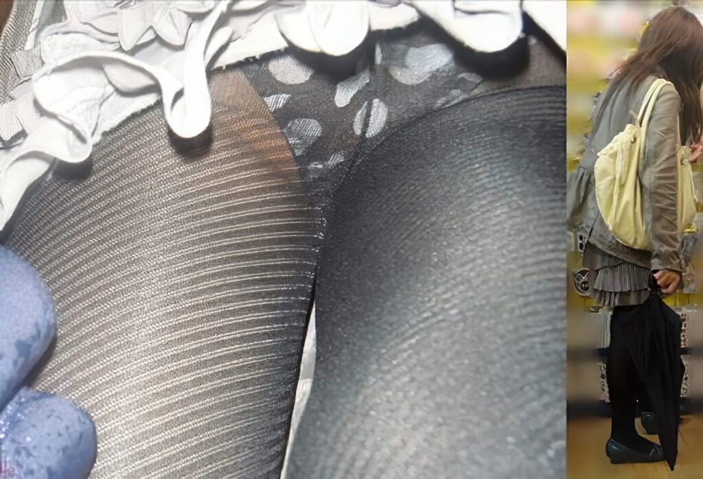 これはただのパンストではないですよ！高級ストッキングですよ！そこから透ける黒地に大きな白水玉が美しいですね！生パン好きの私でも、この透け具合は芸術的と言わざるを得ないですね！