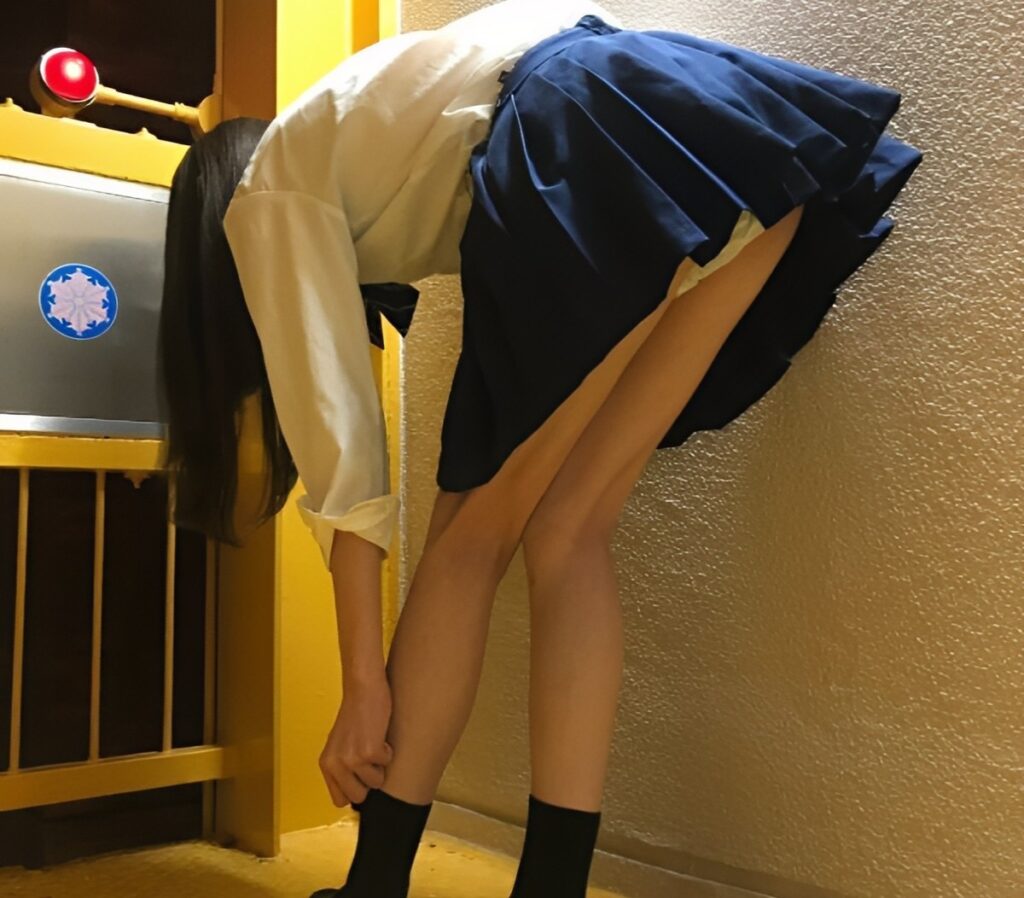 なんと細くて長くて綺麗な脚なのでしょうか！そこの付け根に見える純白パンティは最高ですね！これもパンチラの醍醐味ですよ！