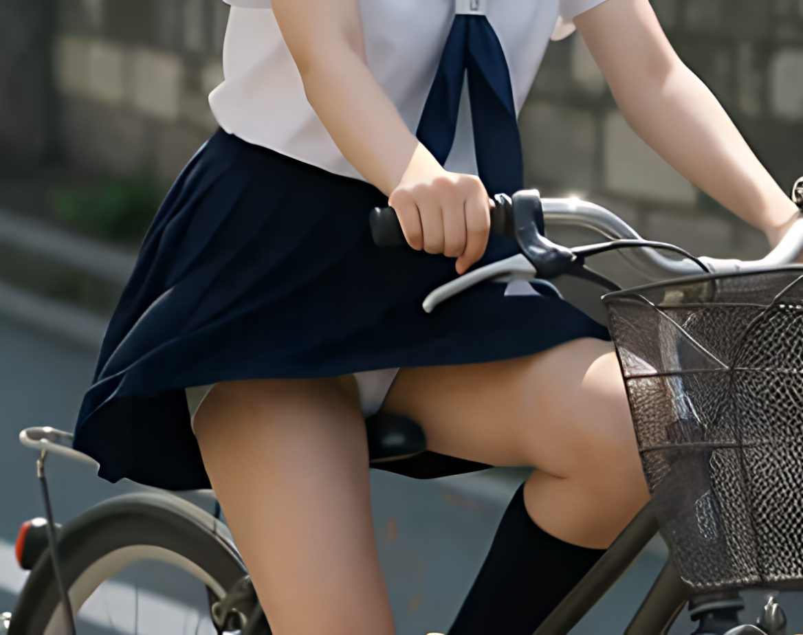 制服美少女！自転車パンチラ！