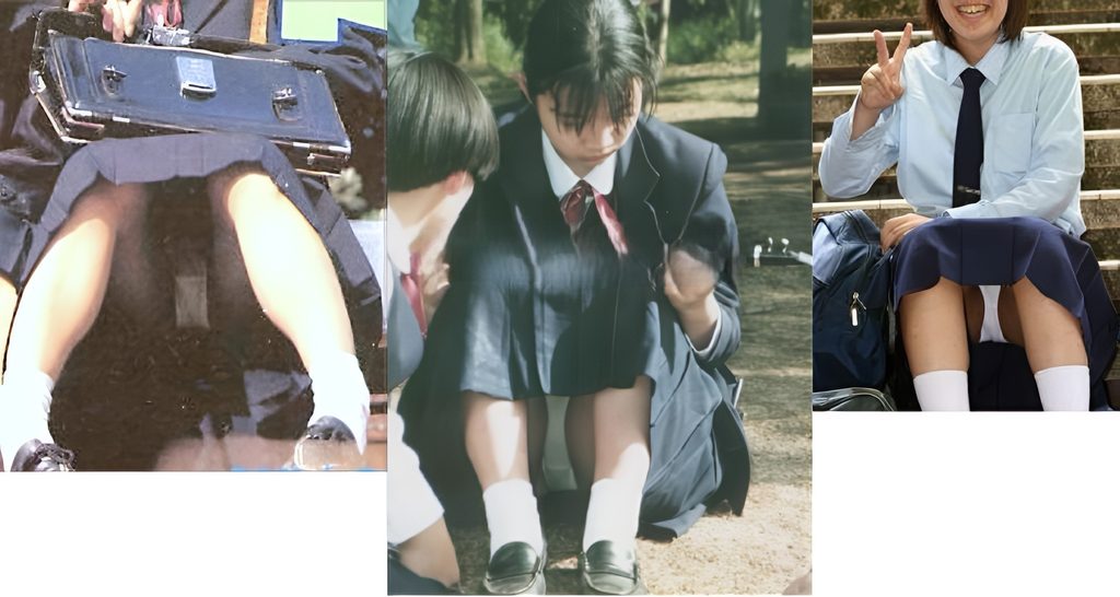三つの画像をくっつけただけでしょうが、同時にJKの可愛い純白パンツを見れるなんて幸せな気分になりますよね!この奥に潜むパンツの美しさよ!